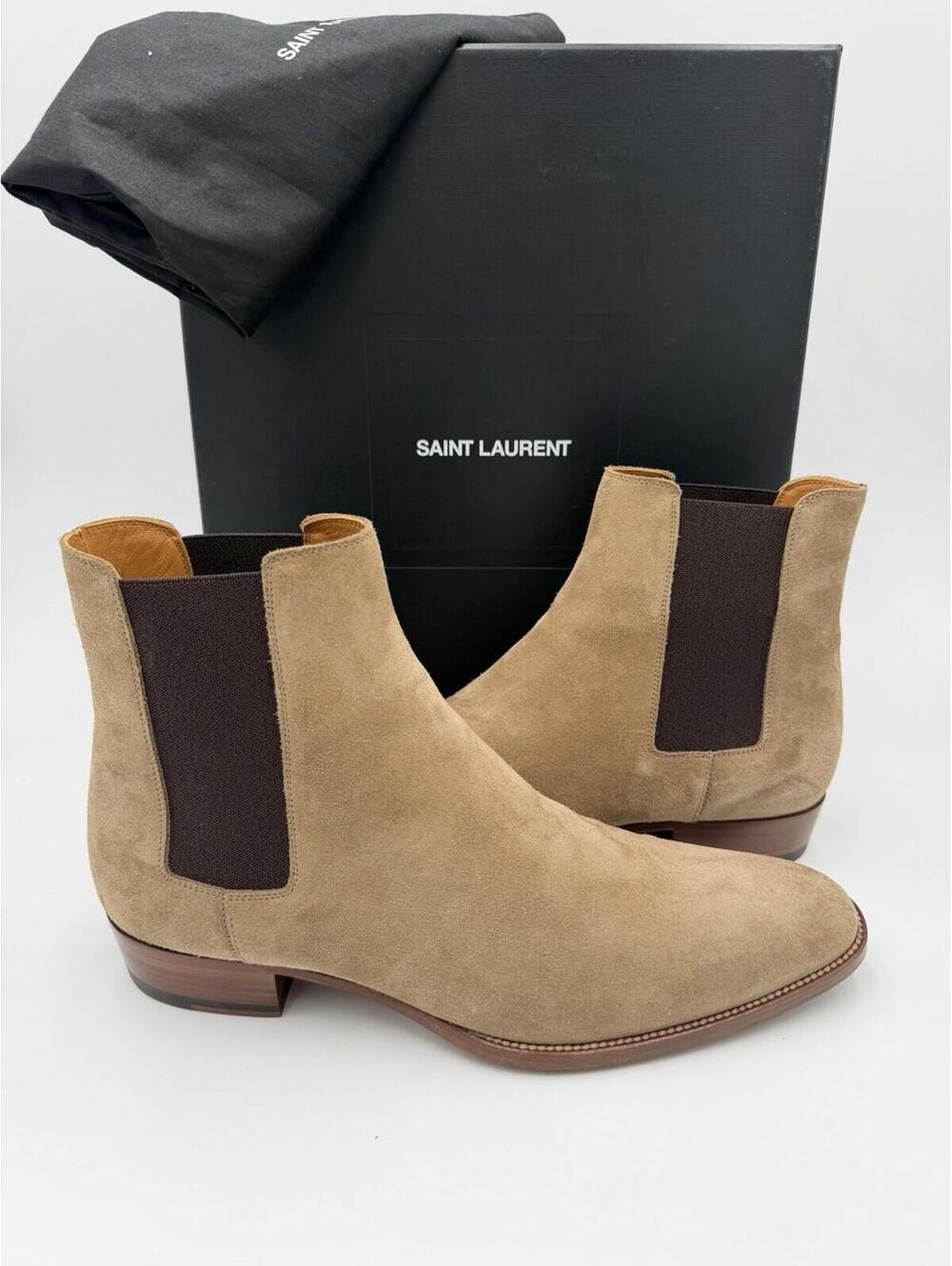 Saint Laurent Wyatt Chelsea Boots Beige Suede Mens Size 43